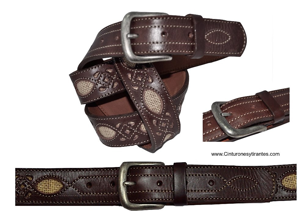 BELT MAN IN LEATHER CRAFT ROUGH AND STITCHING 