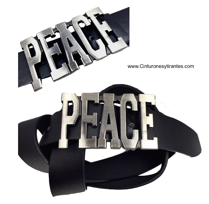 BELT WITH PEACE BUCKLE IN METAL ENGLISH 