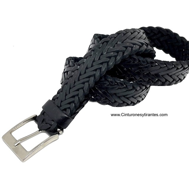 BLACK BRAIDING HANDMADE LEATHER BELT 