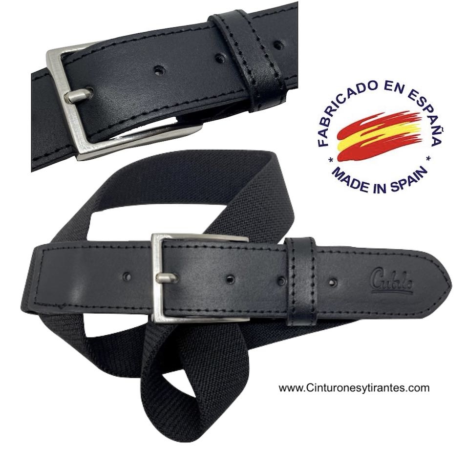 Men's black elastic rubber and leather belt Cubilo brand 