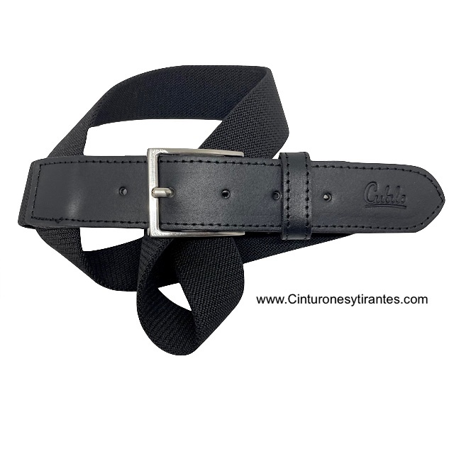 BLACK ELASTIC LEATHER BELT FOR MEN 