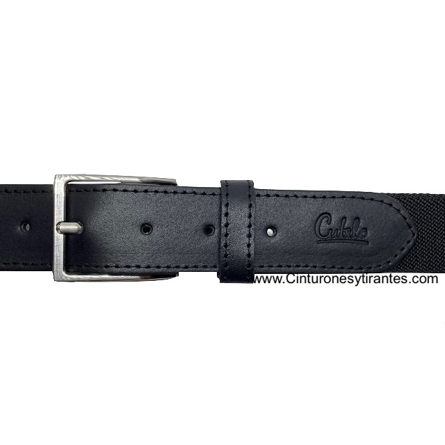 BLACK ELASTIC LEATHER BELT FOR MEN 