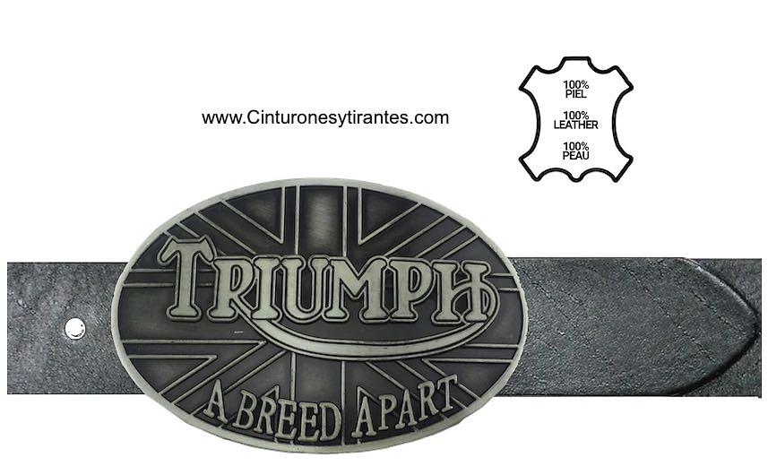 BLACK LEATHER BELT BUCKLE BUCKLE HOMAGE TO ENGLISH MOTORCYCLING 