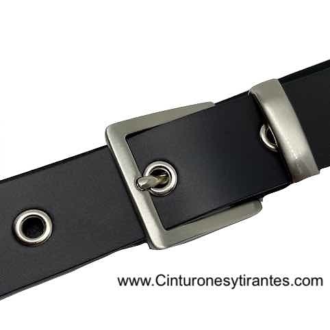 BLACK LEATHER BELT WITH EYES AND PINK CHROME METAL PIN 