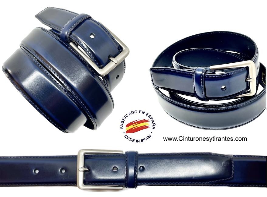 BLUE NAVY SHINY LUXURY LEATHER BELT FOR MEN 