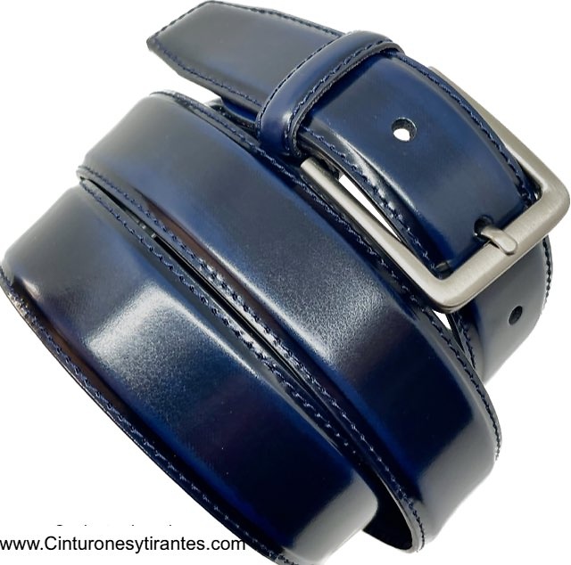 BLUE NAVY SHINY LUXURY LEATHER BELT FOR MEN 