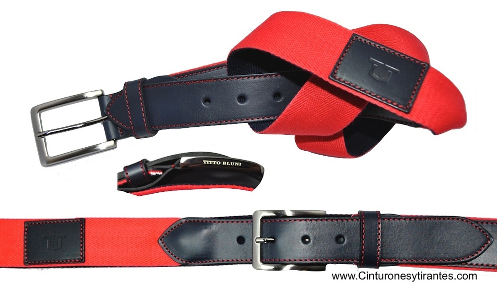 BLUNI TITTO BELT MEN HIGH QUALITY LEATHER AND CANVAS 