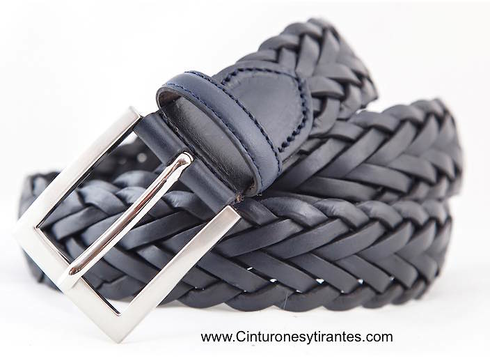 Navy blue leather braided belt 