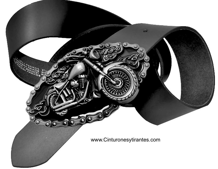 BRLACK LEATHER BELT WITH BUCKLE BIKER CHOPPER BUCKLE WITH CHAIN 