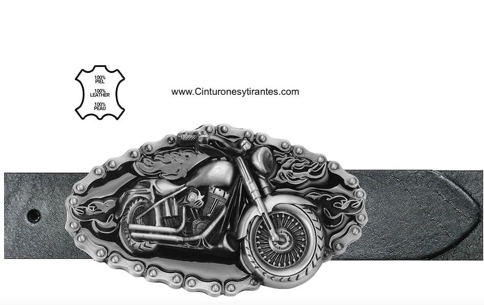 BRLACK LEATHER BELT WITH BUCKLE BIKER CHOPPER BUCKLE WITH CHAIN 