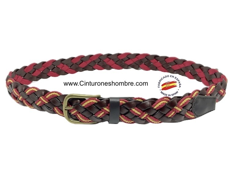 BROWN HABANA BRAIDED LEATHER BELT WITH SPANISH FLAG CORD 