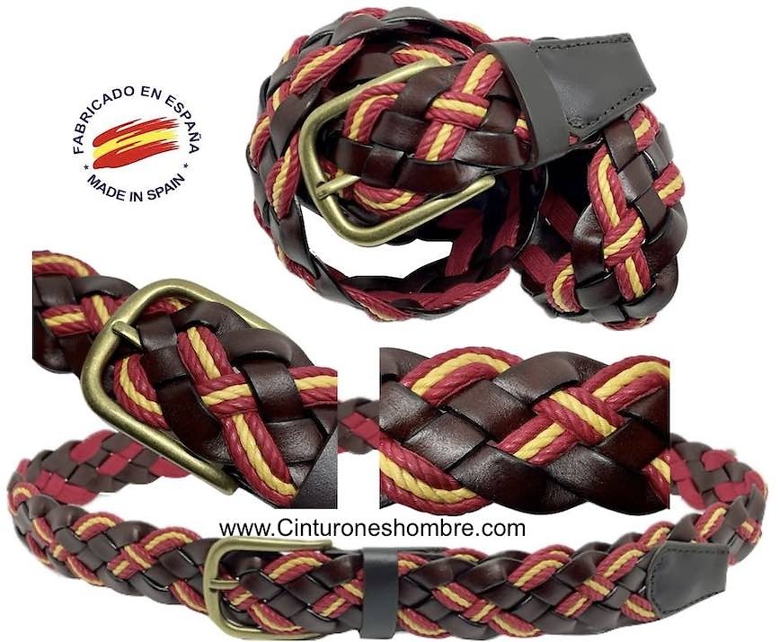 BROWN HABANA BRAIDED LEATHER BELT WITH SPANISH FLAG CORD 