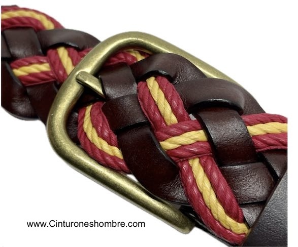 BROWN HABANA BRAIDED LEATHER BELT WITH SPANISH FLAG CORD 