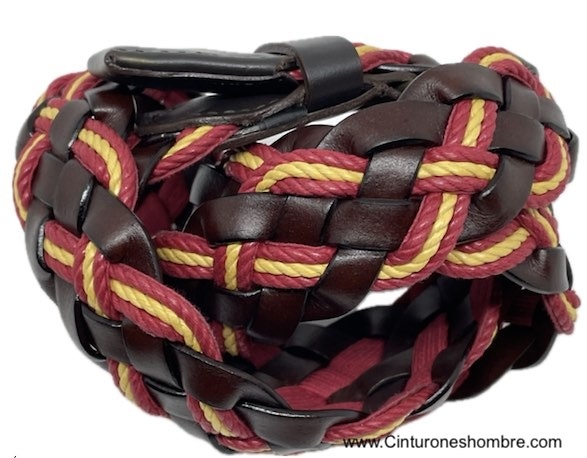 BROWN HABANA BRAIDED LEATHER BELT WITH SPANISH FLAG CORD 