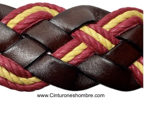 BROWN HABANA BRAIDED LEATHER BELT WITH SPANISH FLAG CORD 