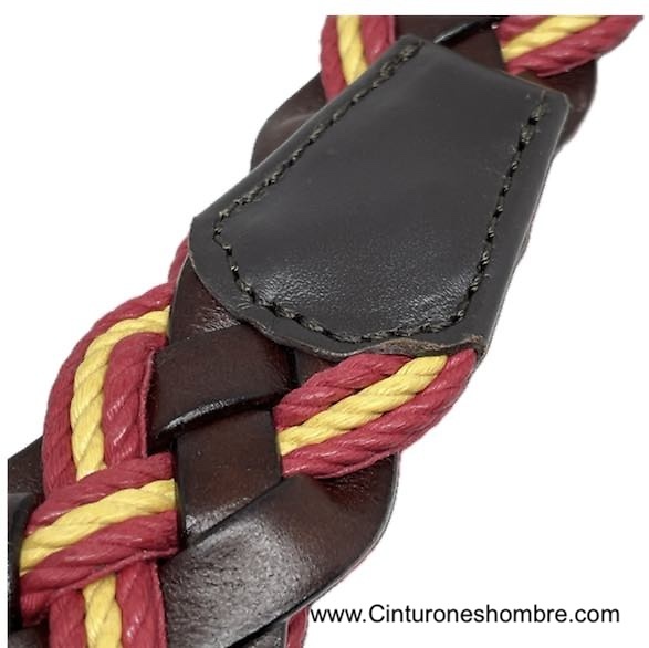 BROWN HABANA BRAIDED LEATHER BELT WITH SPANISH FLAG CORD 