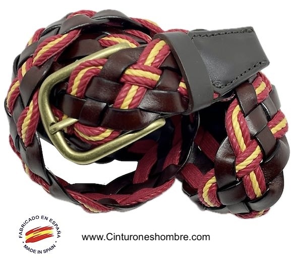 BROWN HABANA BRAIDED LEATHER BELT WITH SPANISH FLAG CORD 