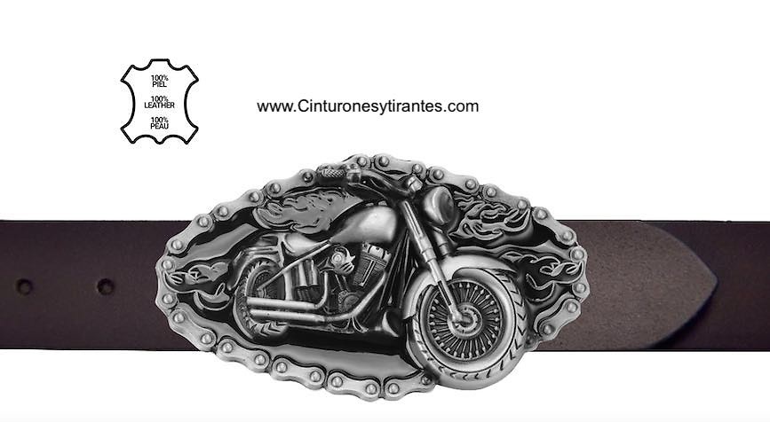 BROWN LEATHER BELT WITH BUCKLE BIKER CHOPPER BUCKLE WITH CHAIN 