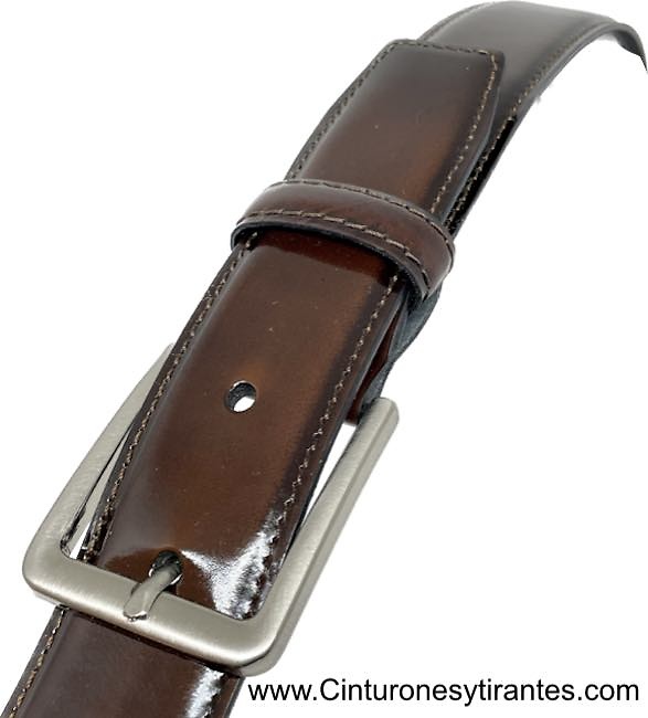 BROWN SHINY LUXURY LEATHER BELT FOR MEN 