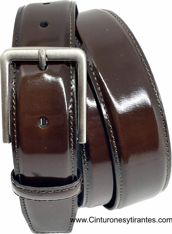 BROWN SHINY LUXURY LEATHER BELT FOR MEN 