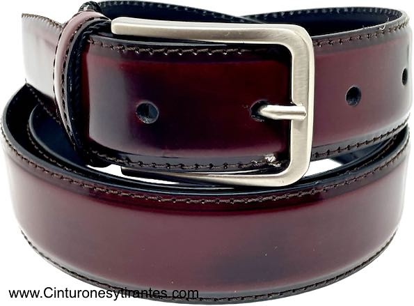 BURGUNDY SHINY LUXURY LEATHER BELT FOR MEN 