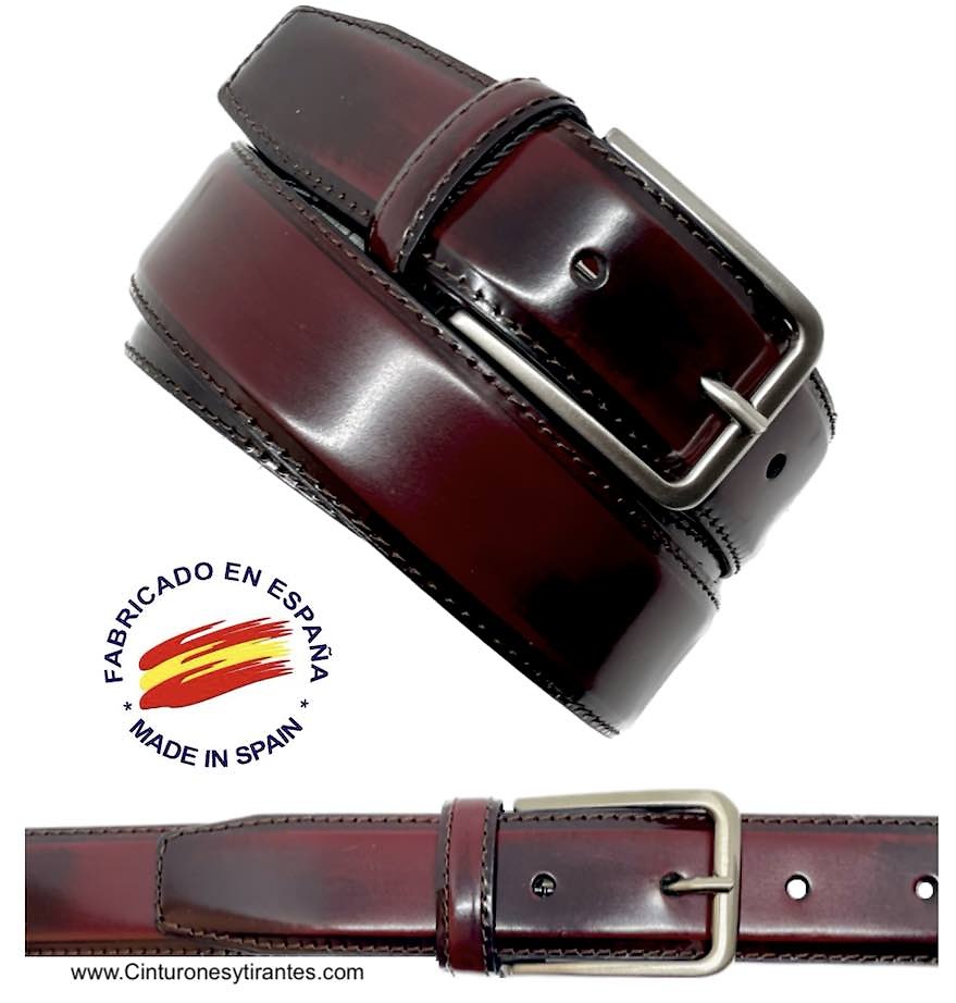 BURGUNDY SHINY LUXURY LEATHER BELT FOR MEN 