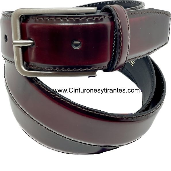 BURGUNDY SHINY LUXURY LEATHER BELT FOR MEN 