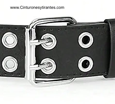 Belt with double metal eyelets in faux leather 
