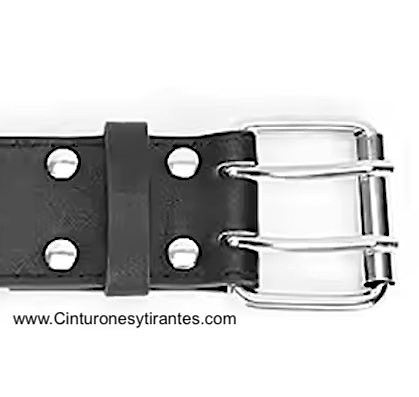 Belt with double metal eyelets in faux leather 