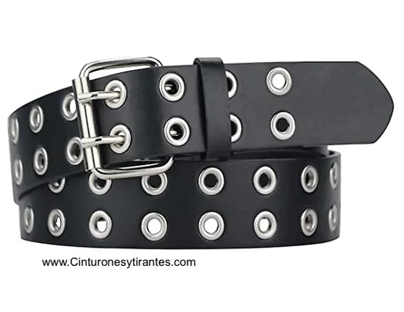 Belt with double metal eyelets in faux leather 
