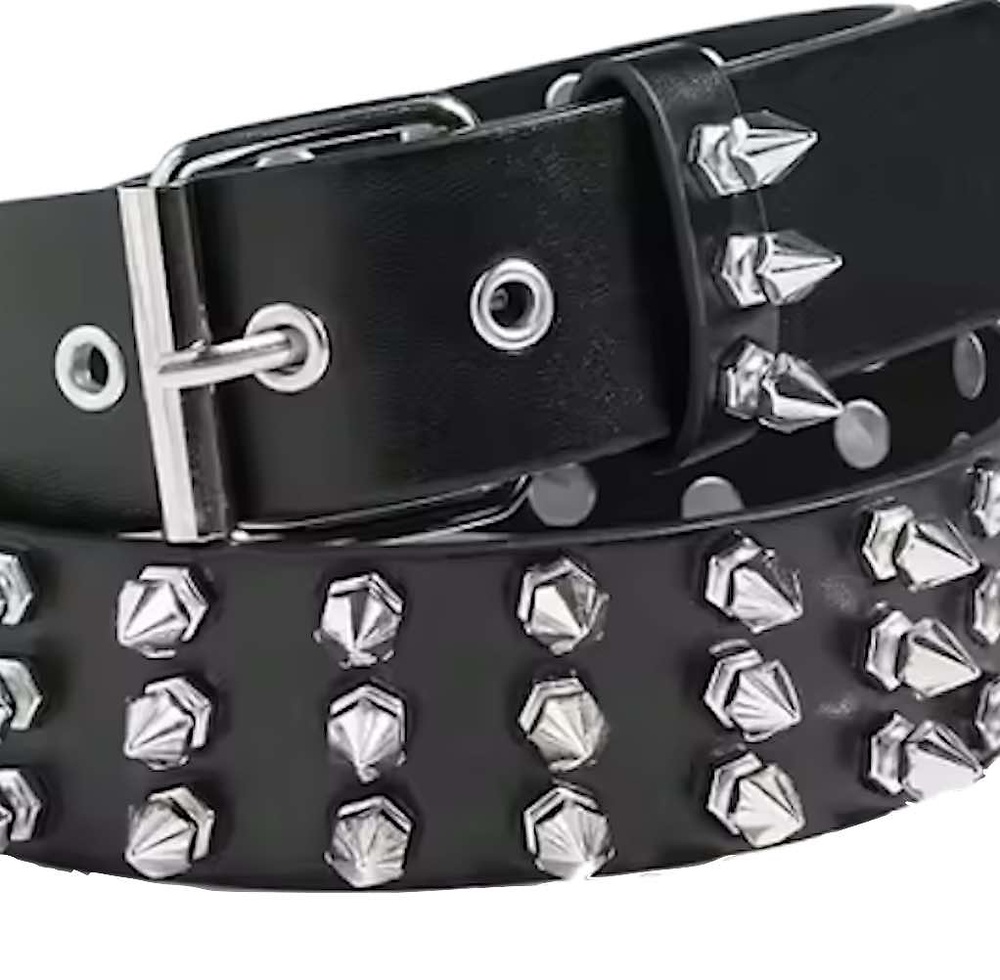 Black faux Leather Belt with Hexagonal Conical Studs 