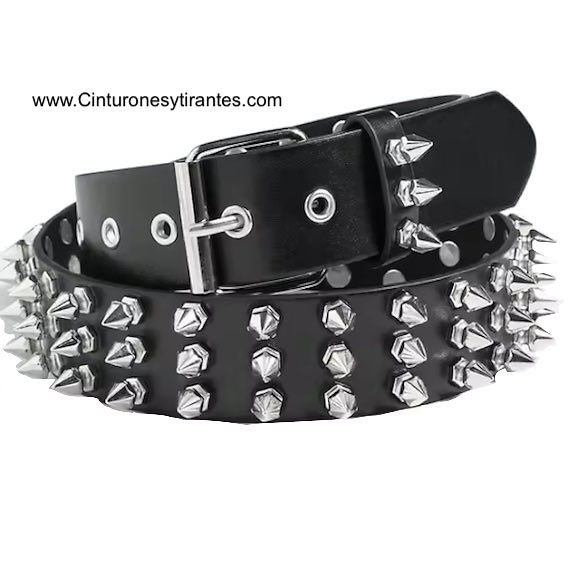 Black faux Leather Belt with Hexagonal Conical Studs 