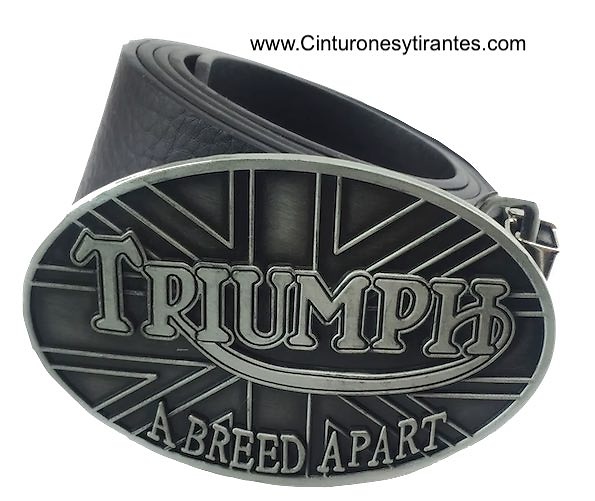 CINTURÓN CUERO NEGRO HEBILLA HOMENAJE MOTOCICLISMO INGLÉS 