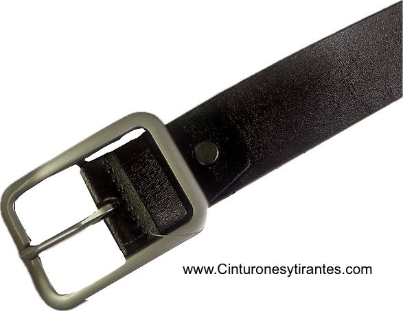 CINTURÓN DE CUERO MARRÓN OSCURO CON HEBILLA PAVONADA PASE DOBLE 