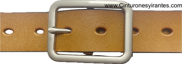 CINTURÓN DE CUERO NATURAL CON HEBILLA METAL PAVONADO DE PASE DOBLE 
