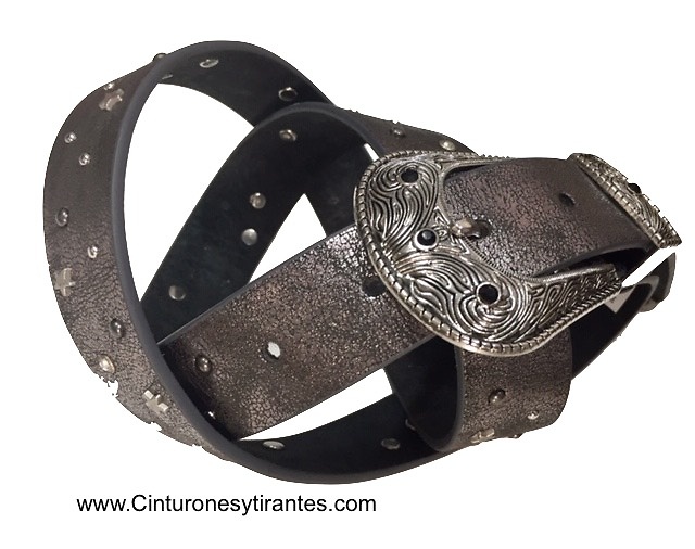 CINTURÓN DE TACHAS CON HEBILLA Y PUNTERA DE METAL -4 COLORES- 