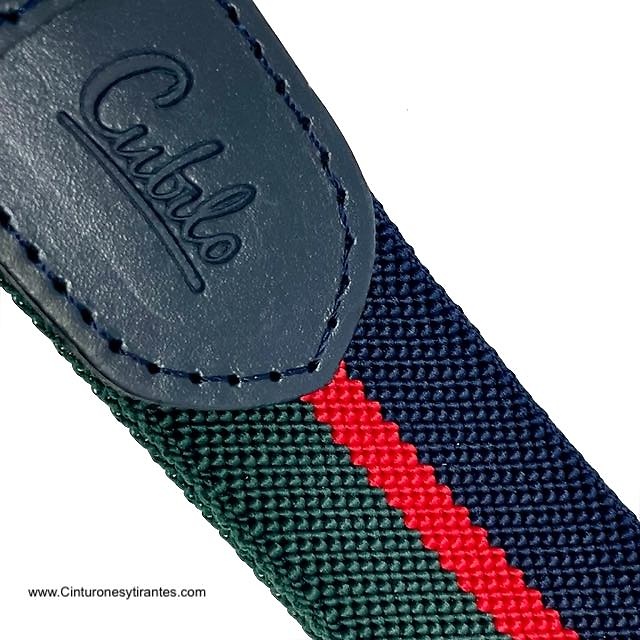 CINTURÓN ELÁSTICO DE PIEL PARA HOMBRE TRICOLOR AZUL VERDE ROJO MARCA CUBILO 