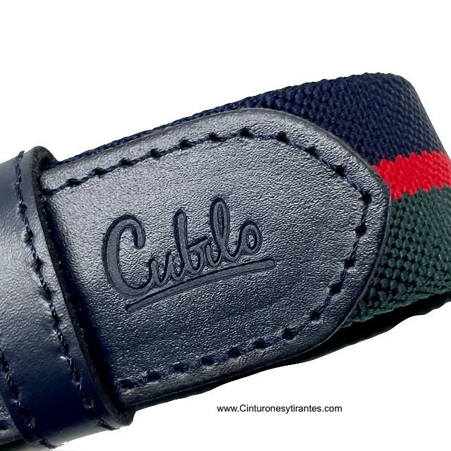 CINTURÓN ELÁSTICO DE PIEL PARA HOMBRE TRICOLOR AZUL VERDE ROJO MARCA CUBILO 