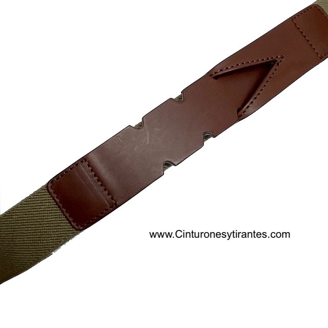 Cinturón elástico 24106 verde/marrón fabricado en piel y gomas.