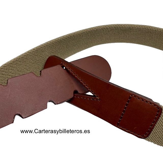 CINTURÓN PREMIUM DE HOMBRE EN PIEL Y GOMA ELÁSTICA LIBRE DE METAL COLOR CAMEL 