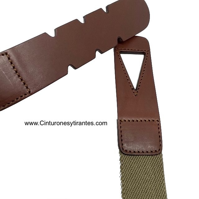 CINTURÓN PREMIUM DE HOMBRE EN PIEL Y GOMA ELÁSTICA LIBRE DE METAL COLOR CAMEL 