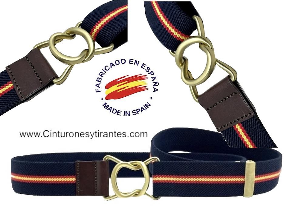 CINTURÓN PREMIUM DE HOMBRE MARINO CON HEBILLA DORADA Y BANDERA ESPAÑA 