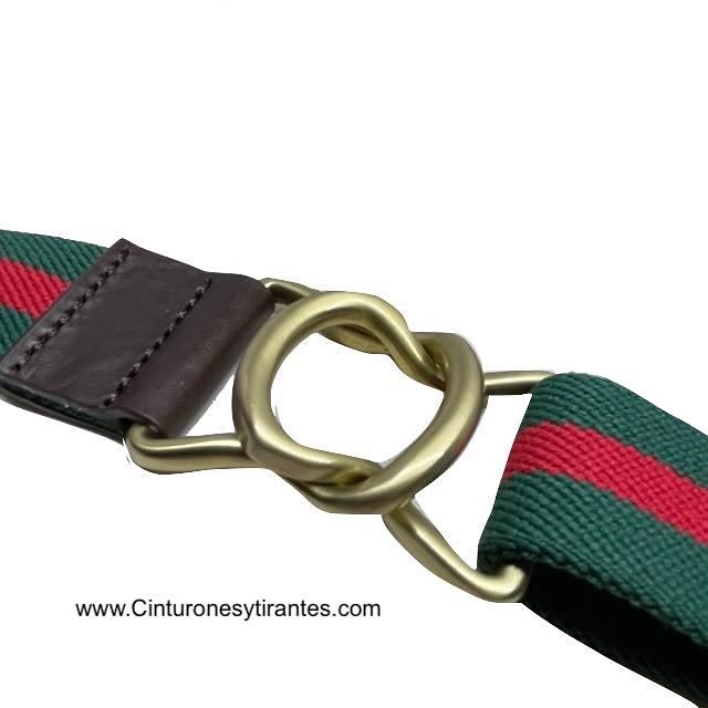 Cinturón elástico verde con franja roja para hombre