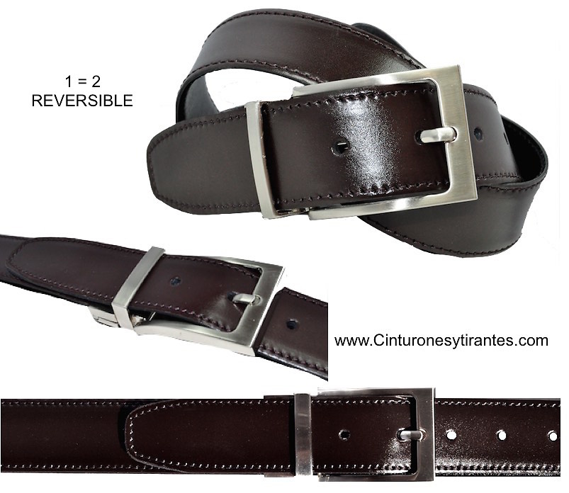 CINTURÓN REVERSIBLE DE PIEL TALLA GRANDE NEGRO Y MARRÓN 