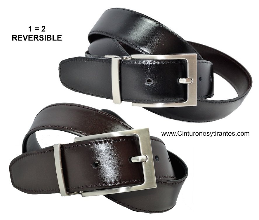 CINTURÓN REVERSIBLE DE PIEL TALLA GRANDE NEGRO Y MARRÓN 