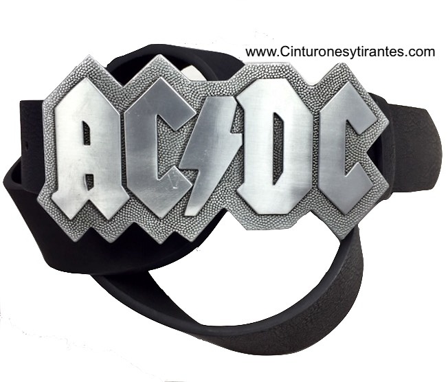 CINTURÓN ROCKERO O HEAVY METAL CON HEBILLA METÁLICA ACDC DE PIEL 