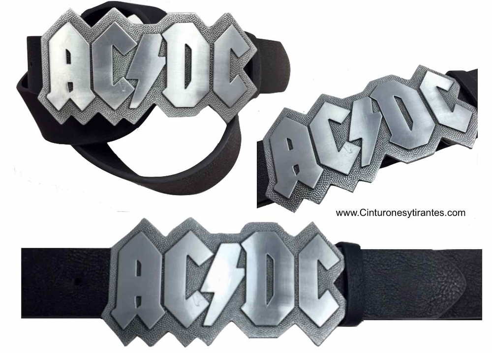 CINTURÓN ROCKERO O HEAVY METAL CON HEBILLA METÁLICA ACDC DE PIEL 