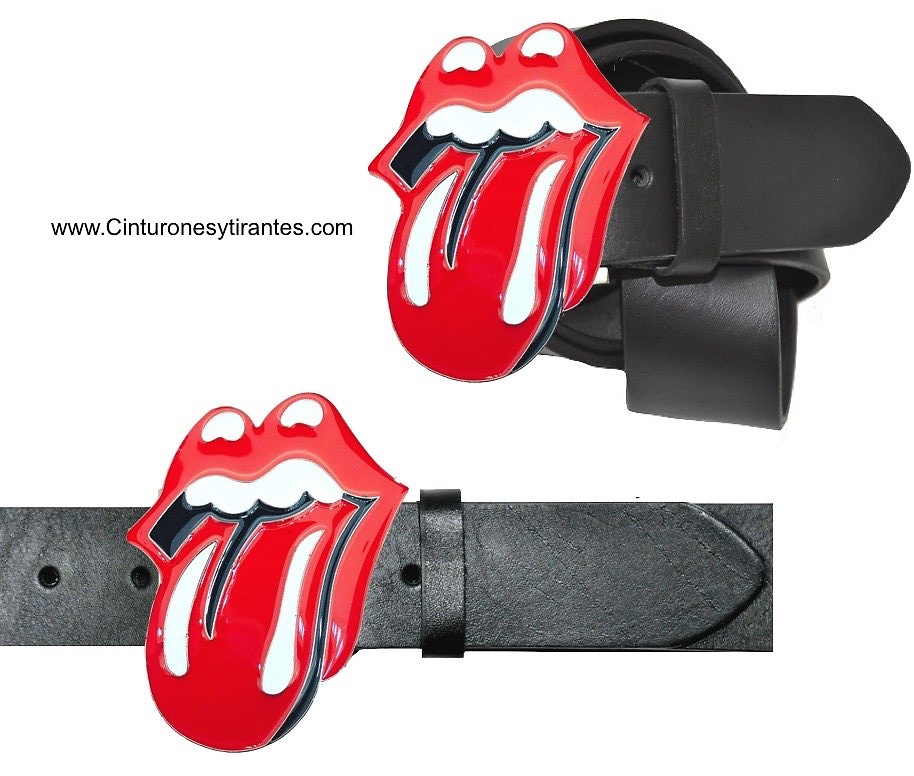 CINTURÓN ROLLING STONES HECHO DE PIEL NEGRA 