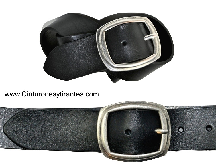 Accesorios Cinturones Cinturones de cuero Hallhuber Cintur\u00f3n de cuero negro-color plata look casual 