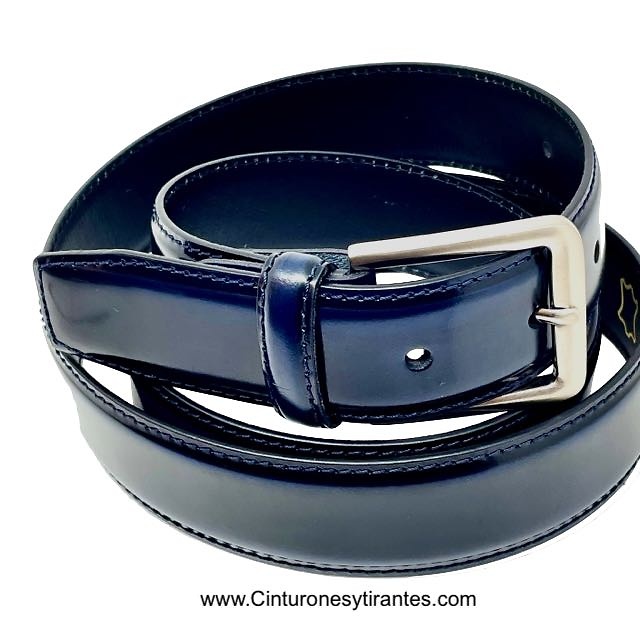 CINTURON HOMBRE DE PIEL LUXURY BRILLO AZUL MARINO 